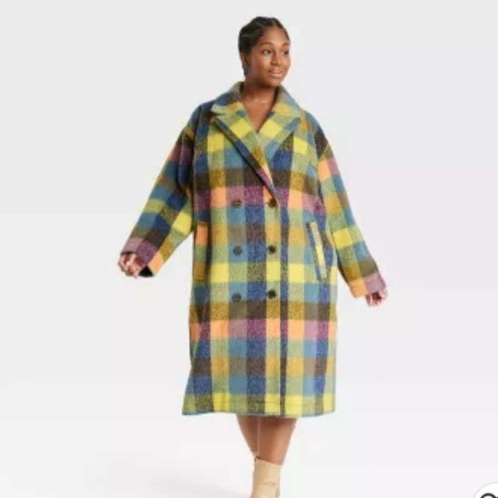 ISO Women's Plus Size Double Breasted Overcoat - Ava & Viv™ Plaid Size 2x